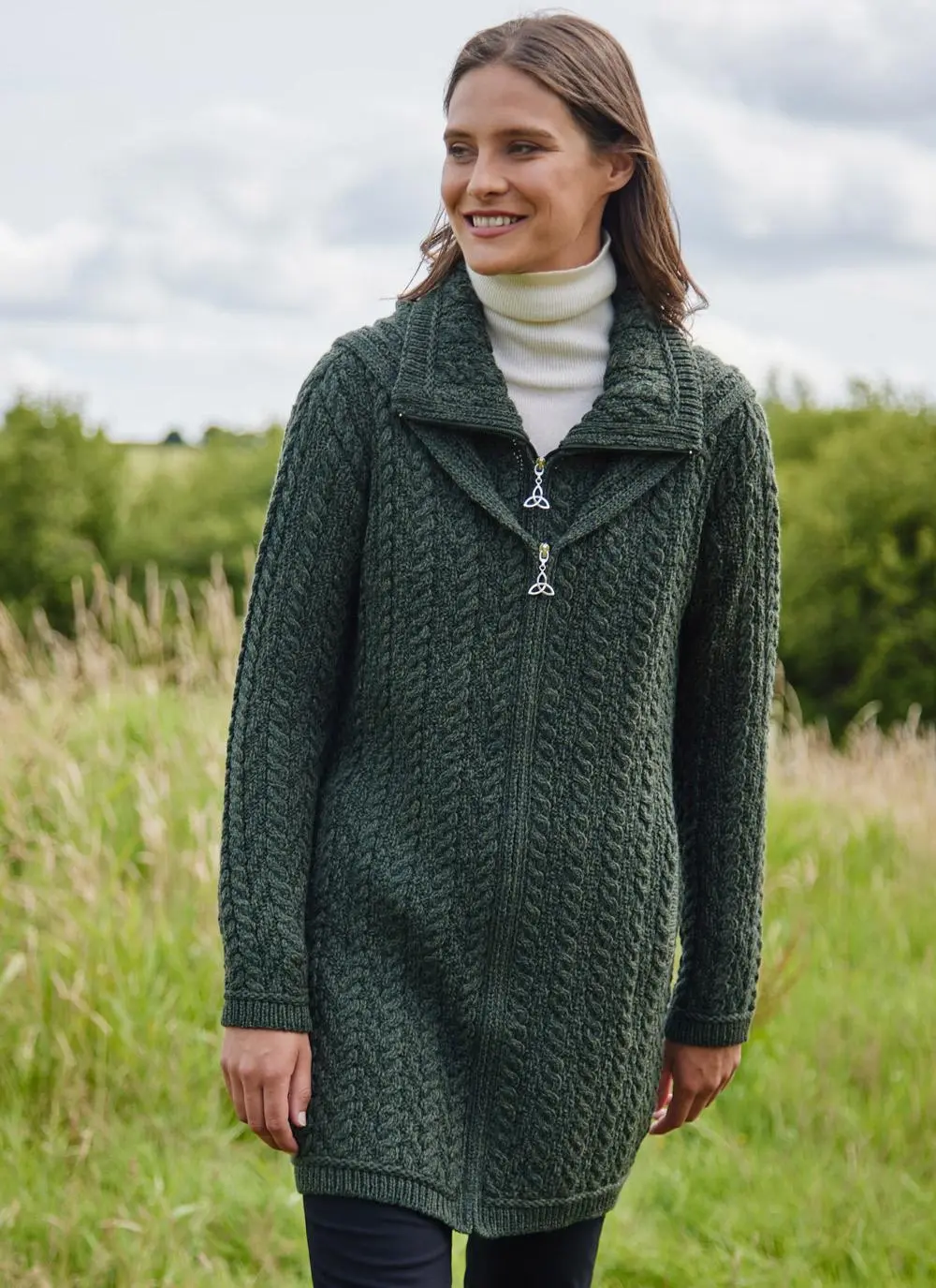 Fiadh Double Layer Hooded Aran Coatigan - Image 3