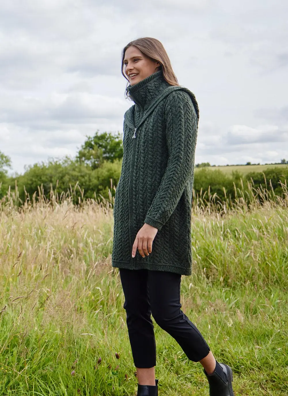 Fiadh Double Layer Hooded Aran Coatigan - Image 9