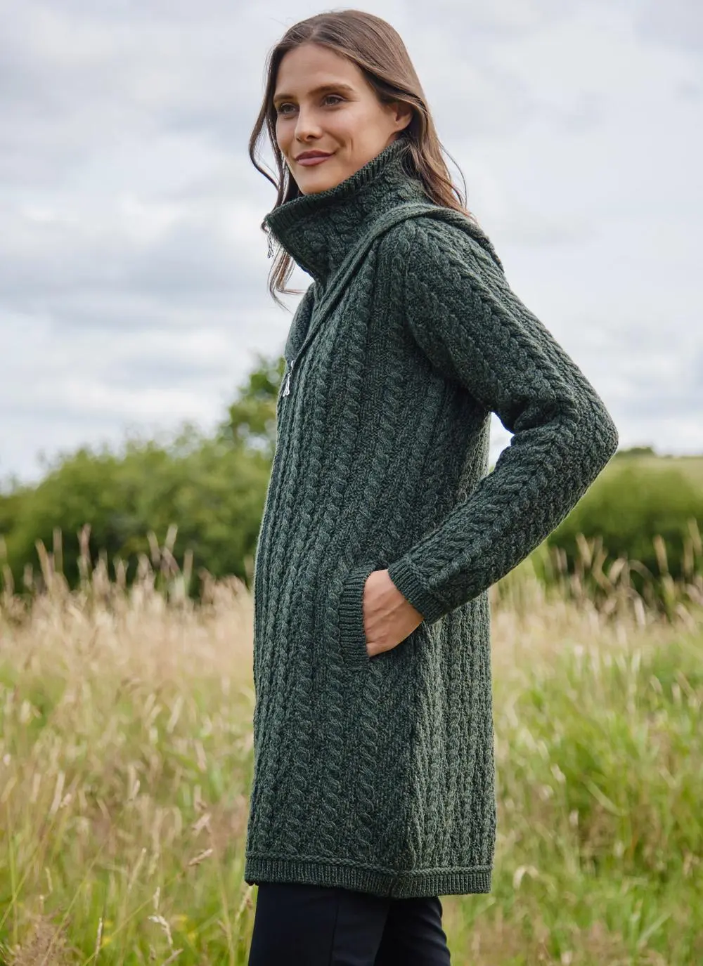 Fiadh Double Layer Hooded Aran Coatigan - Image 4