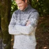 Fisherman Zip Neck Sweater With Jacquard Pattern