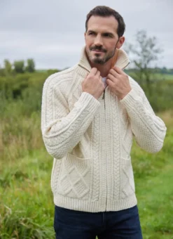 Hand-Knit Full Zip Aran Cardigan