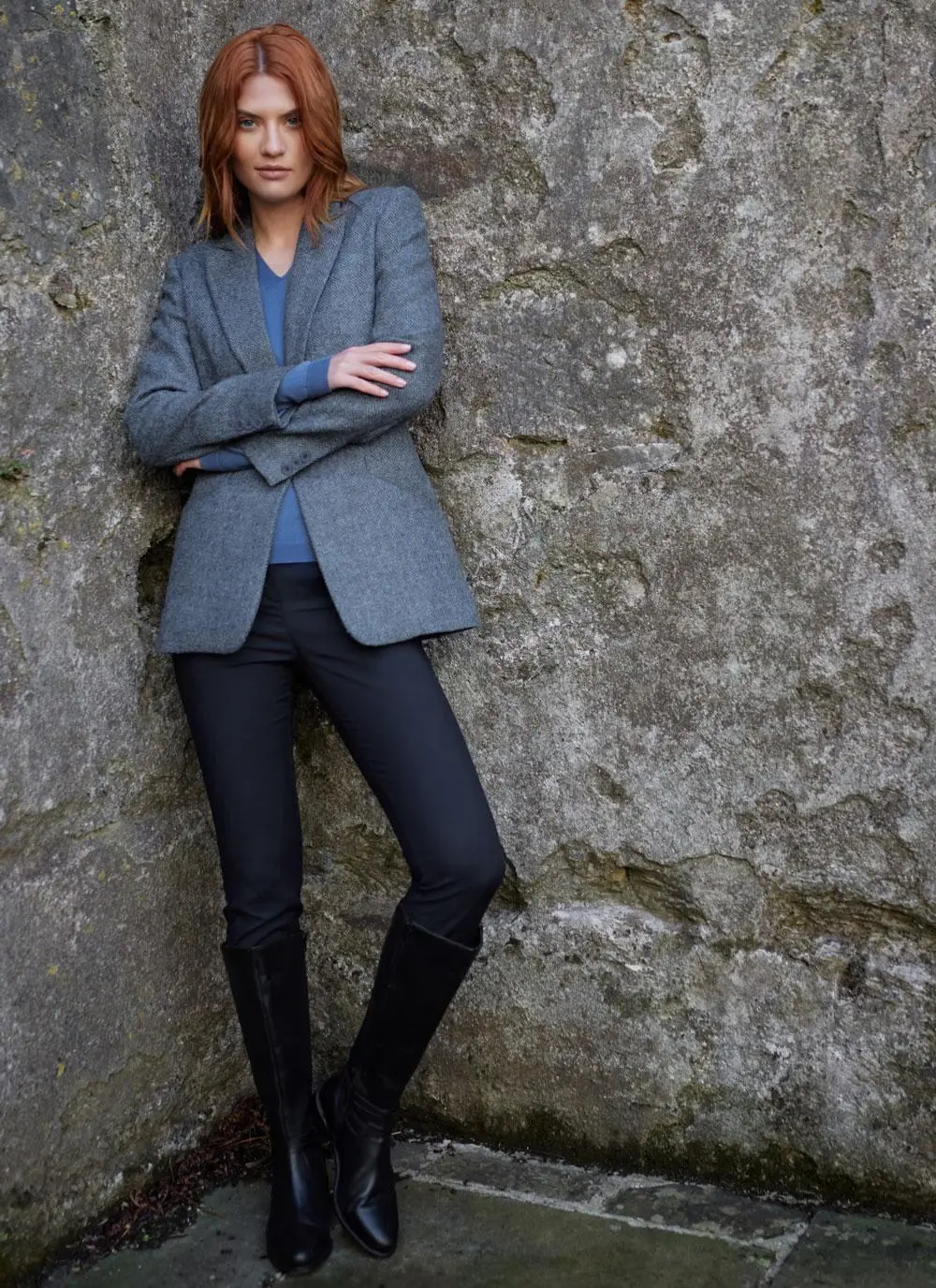 Herringbone Tweed Blazer In Blue - Image 5