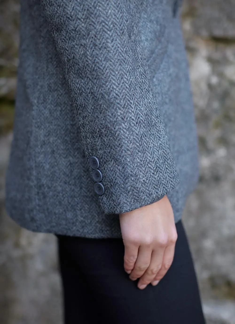 Herringbone Tweed Blazer In Blue - Image 9