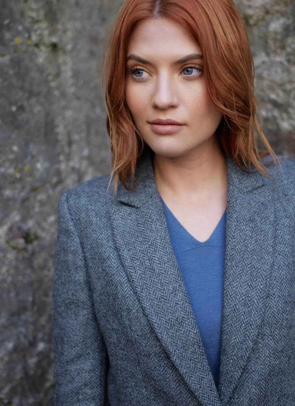 Herringbone Tweed Blazer In Blue - Image 7