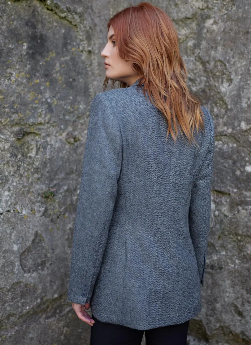 Herringbone Tweed Blazer In Blue - Image 6