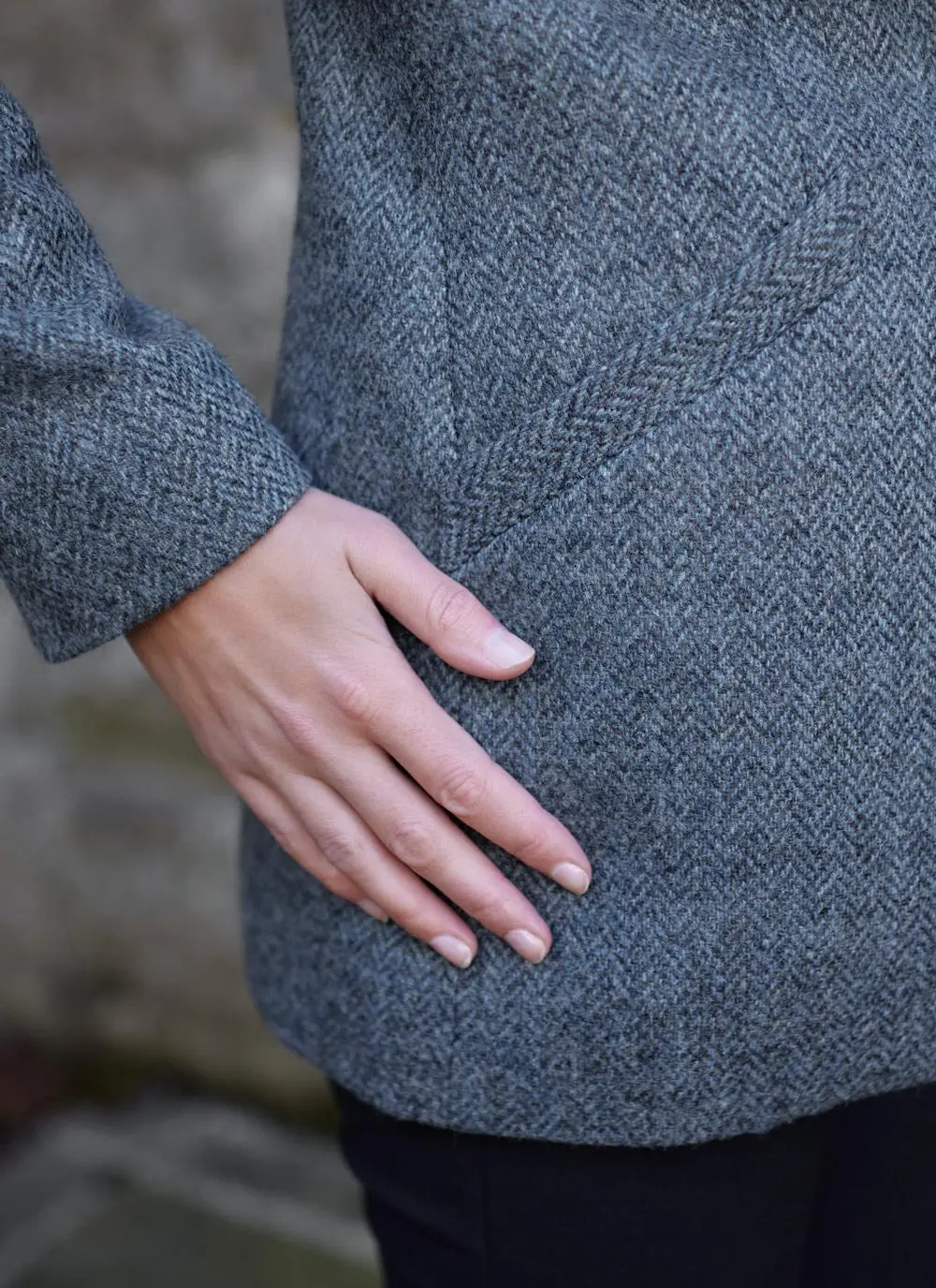 Herringbone Tweed Blazer In Blue - Image 8