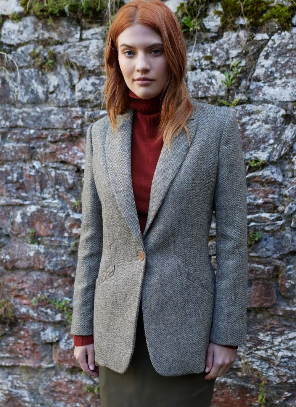 Herringbone Tweed Blazer In Brown/Grey - Image 2