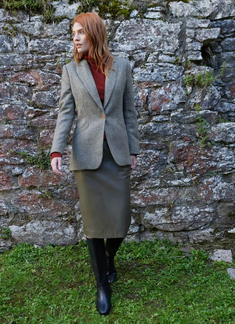 Herringbone Tweed Blazer In Brown/Grey - Image 4