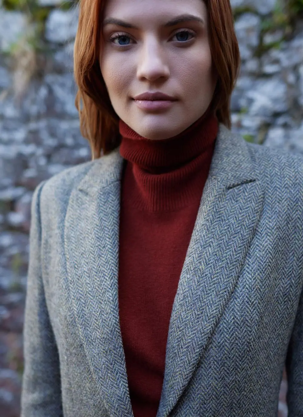 Herringbone Tweed Blazer In Brown/Grey - Image 6