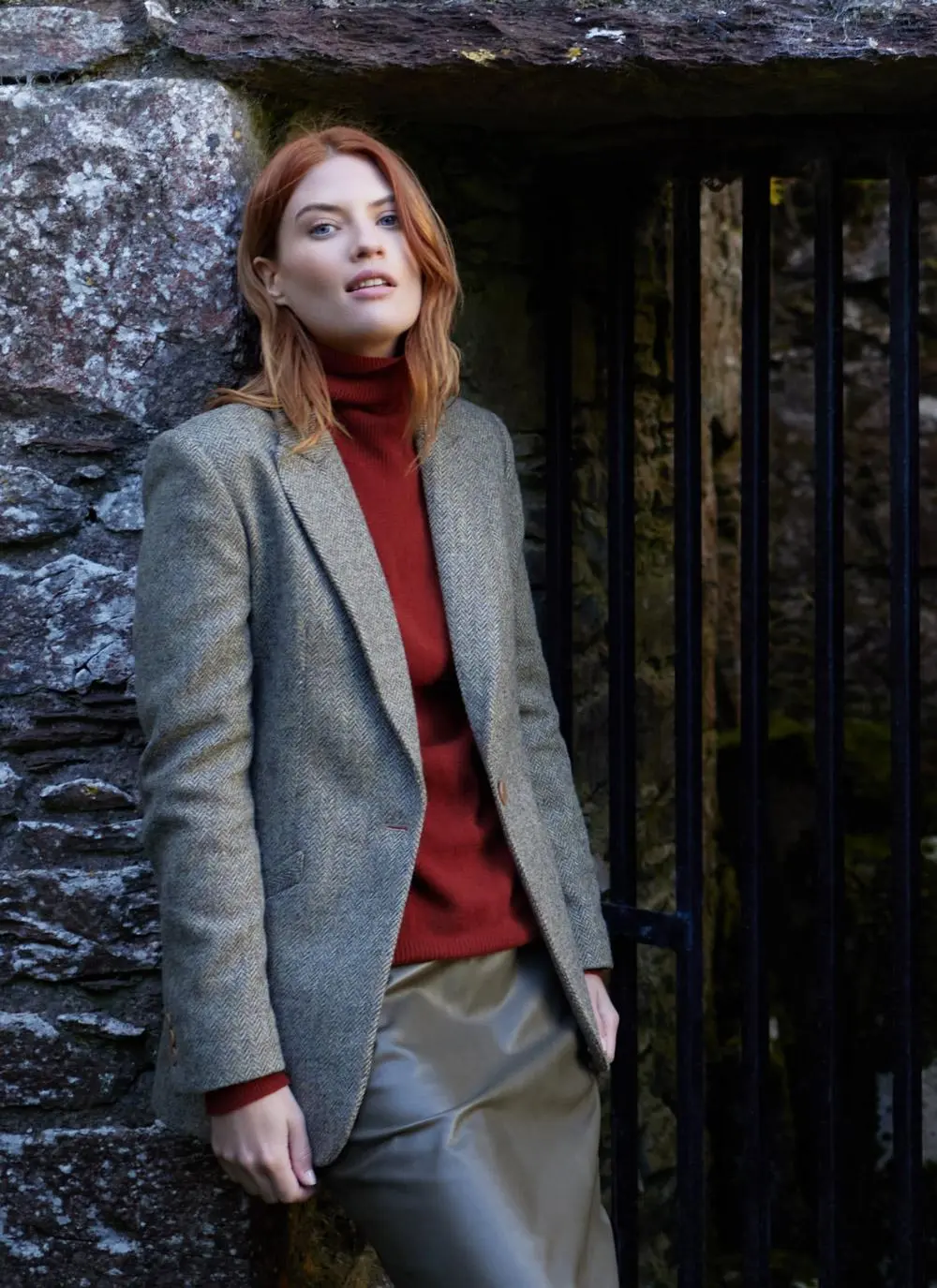 Herringbone Tweed Blazer In Brown/Grey - Image 5