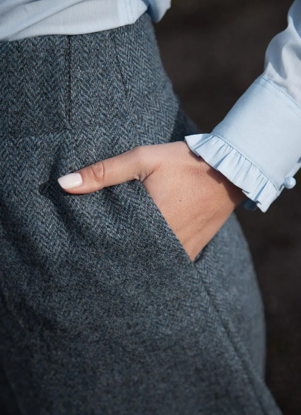 Herringbone Tweed Culottes In Blue - Image 6