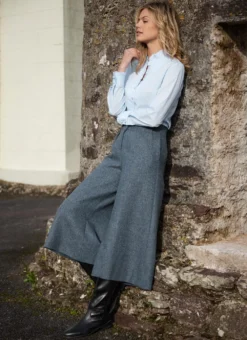 Herringbone Tweed Culottes In Blue