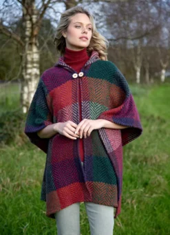 Sarah Hooded Herringbone Check Cape