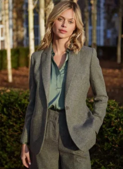 Herringbone Tweed Blazer In Green