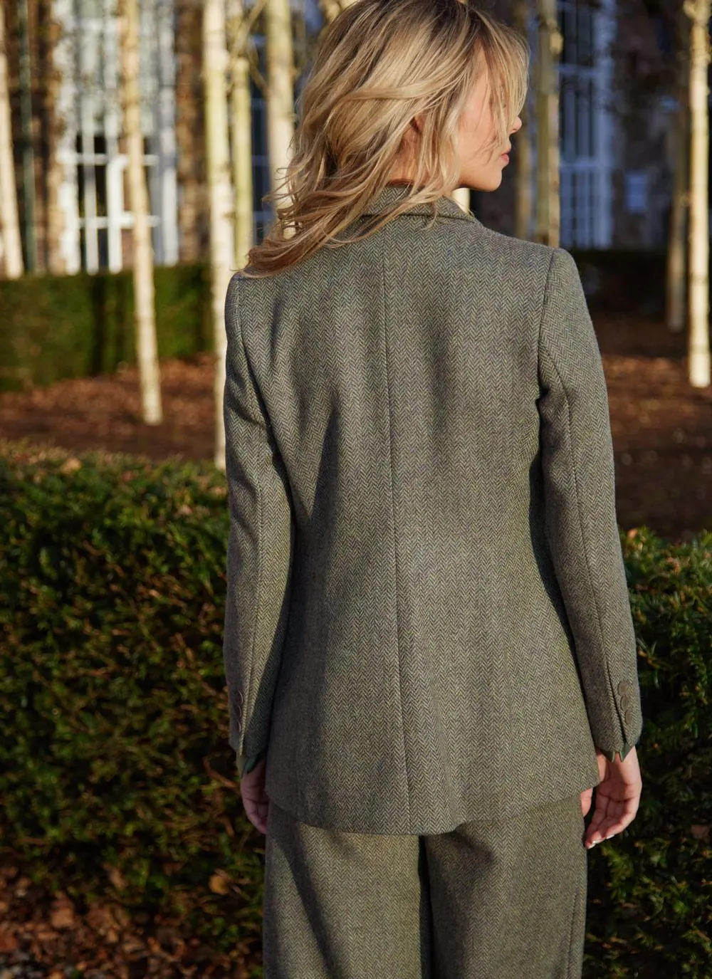 Herringbone Tweed Blazer In Green - Image 6