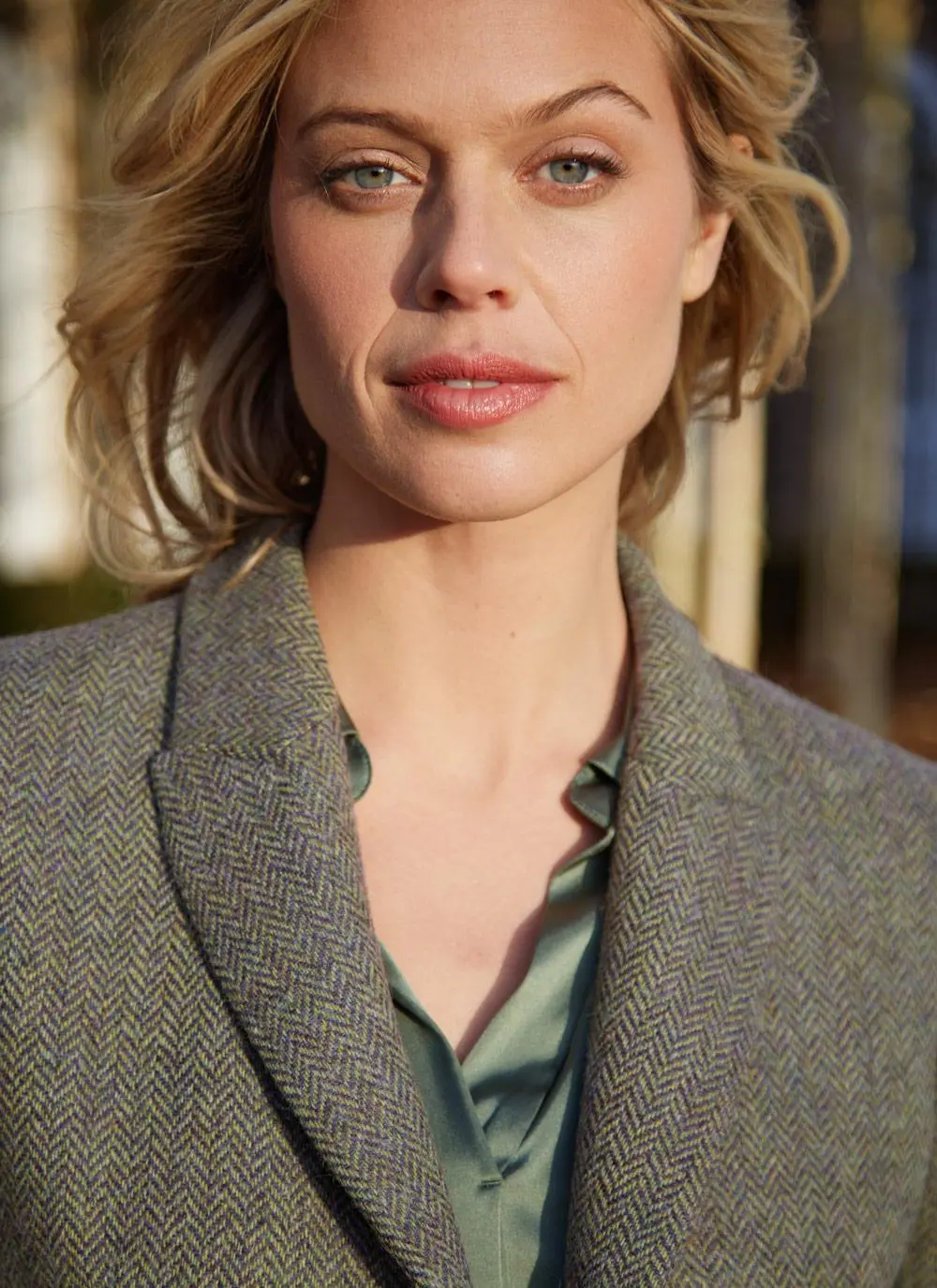 Herringbone Tweed Blazer In Green - Image 7