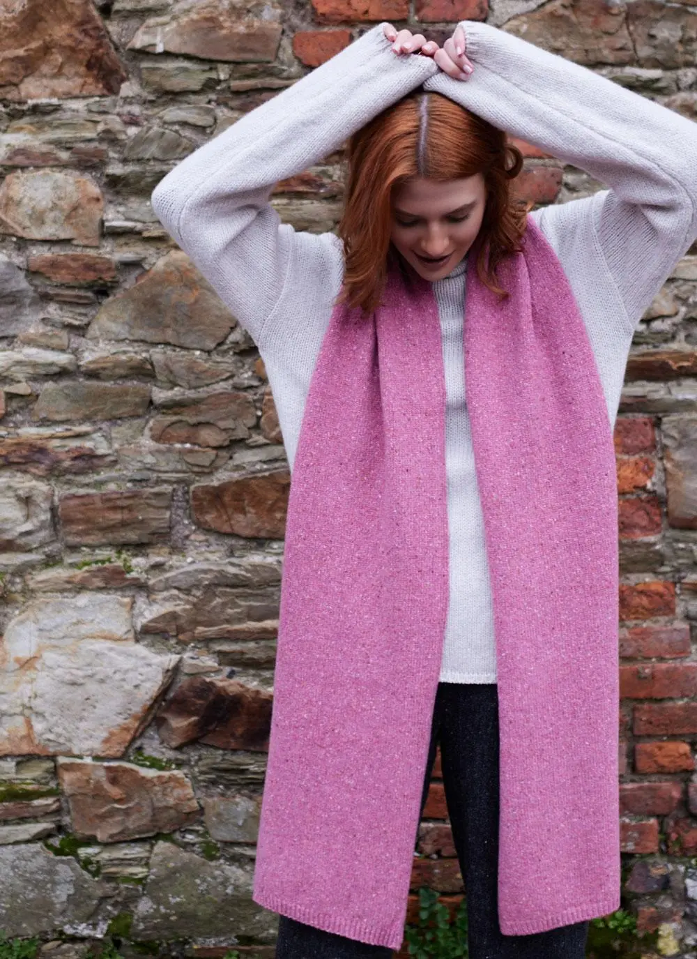 Wool Cashmere Long Jersey Stitch Scarf