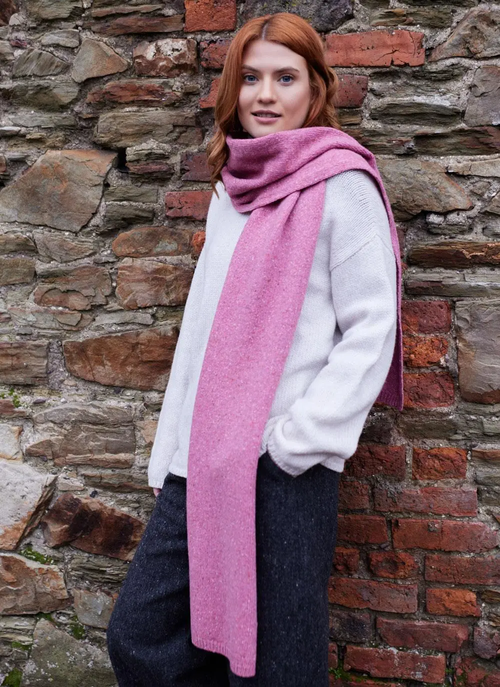 Wool Cashmere Long Jersey Stitch Scarf - Image 3
