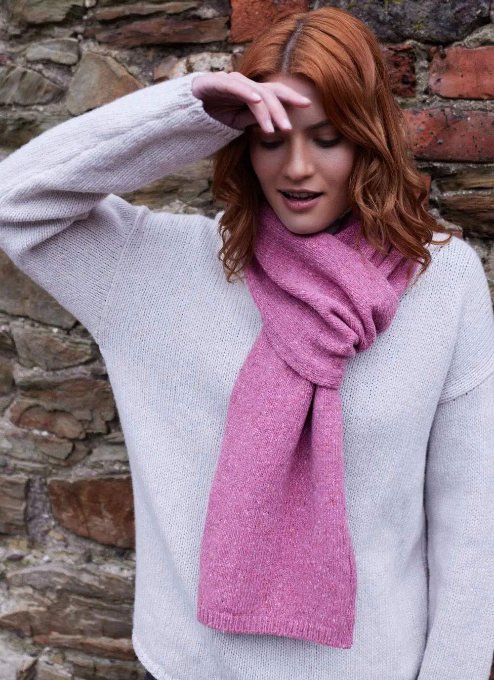 Wool Cashmere Long Jersey Stitch Scarf - Image 4