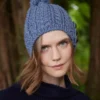 Merino Aran Button Pom Pom Hat