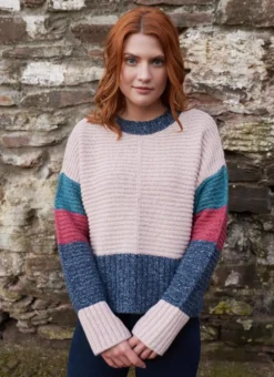 Damson Contrast Cashmere Ribbed Sweater