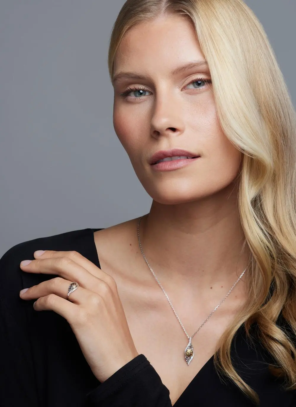 Sterling Silver & 18ct Gold Bead Solstice Twisted Pendant - Image 5