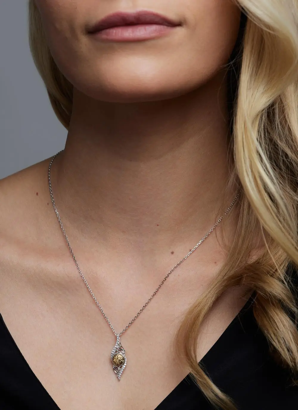 Sterling Silver & 18ct Gold Bead Solstice Twisted Pendant - Image 3