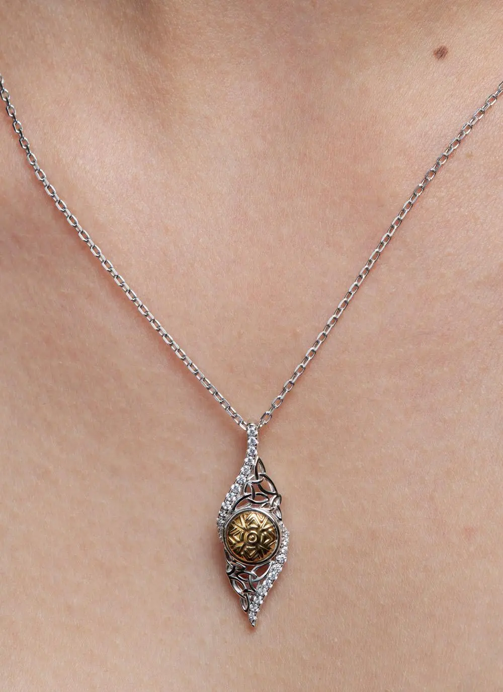Sterling Silver & 18ct Gold Bead Solstice Twisted Pendant - Image 2