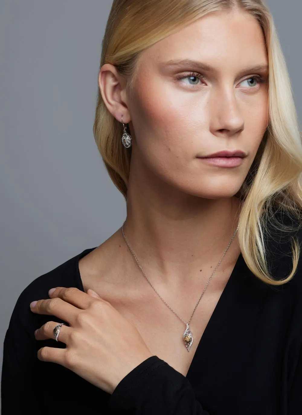 Sterling Silver & 18ct Gold Bead Solstice Swirl Earrings - Image 3