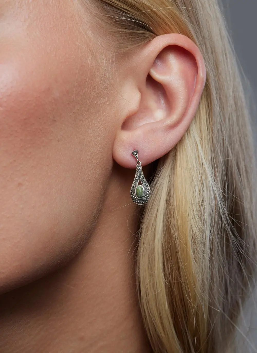 Sterling Silver Connemara Marble & Marcasite Earrings - Image 3