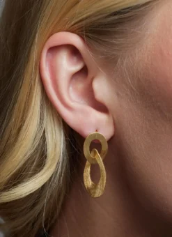 Sterling Silver & Gold Vermeil Double Links Gold Drop Earrings