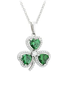 Sterling Silver & Green Cubic Zirconia Shamrock Pendant