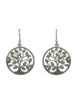 Sterling Silver Marcasite Tree Of Life Earrings