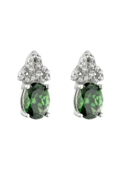 Sterling Silver Trinity Knot Earrings With Green Cubic Zirconia
