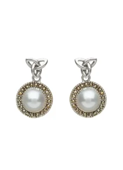 Sterling Silver Trinity Knot Marcasite & Pearl Earrings